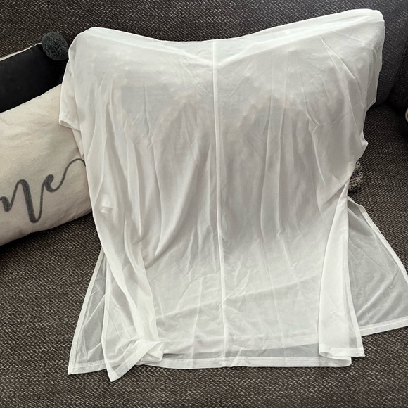 Sheer White V-Neck Blouse or Swimsuit Coverup​​ - Picture 3 of 5